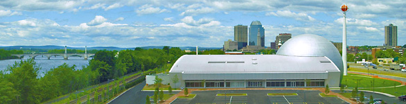 The Basketball Hall of Fame, Springfield Skyline, Connecticut River and Memorial Bridge